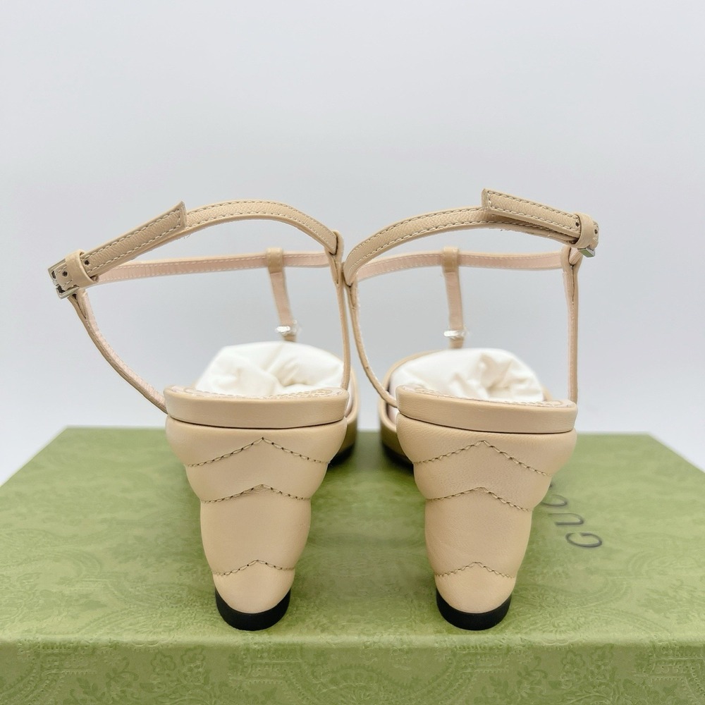 GUCCI DOUBLE G INTERLOCKING LOGO Slingback Heel Pump Wheat Leather EU 39.5 - Picture 7 of 12